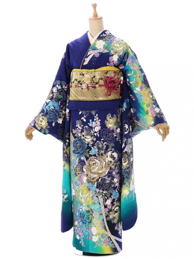 振袖|青系 |8S267|対応身長:158-168cm|ｻｲｽﾞ:21号-29号｜全国宅配可の