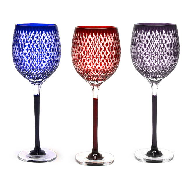 Pr-107 米つなぎワイングラス 瑠璃色 紅色 葡萄色 | 江戸切子の店 華硝