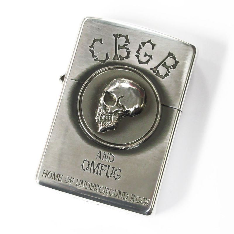 VIntage Zippo CBGB & OMFUG Logo Skull Metal Oxidized Silver