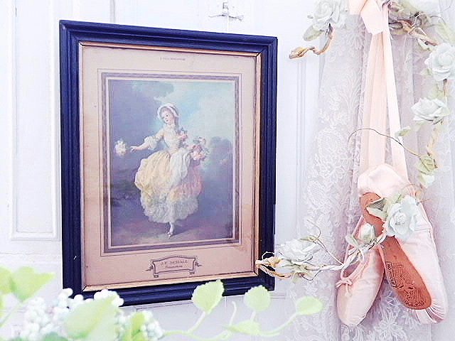 アンティーク版画 19世紀 フランス ファッションプレート 額装手彩色