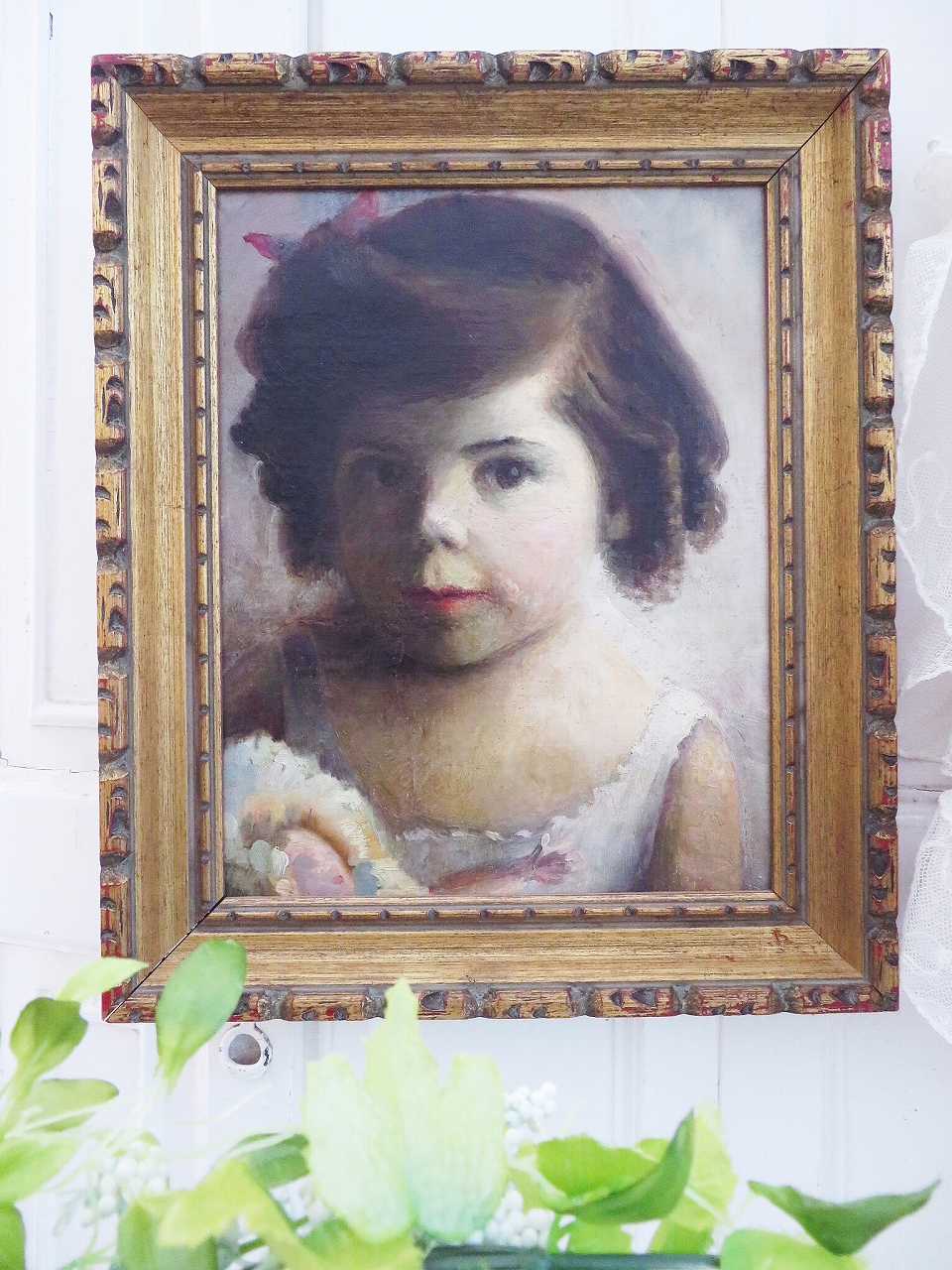 絵画 油彩画『小さな古い革の鞄』アンティーク インテリア アート 絵画