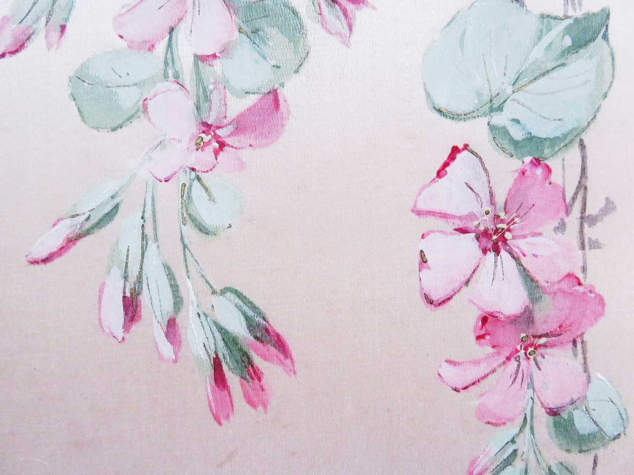 アンティーク シルク製 シルクシフォン 淡いピンクの薔薇 ロココ