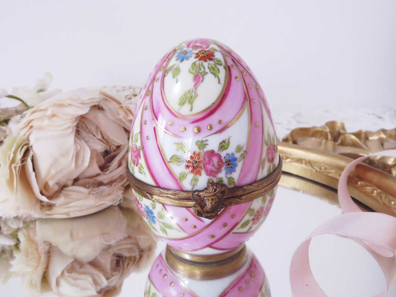 金彩 薔薇花紋 リモージュボックス（B) - 薔薇と天使のアンティーク