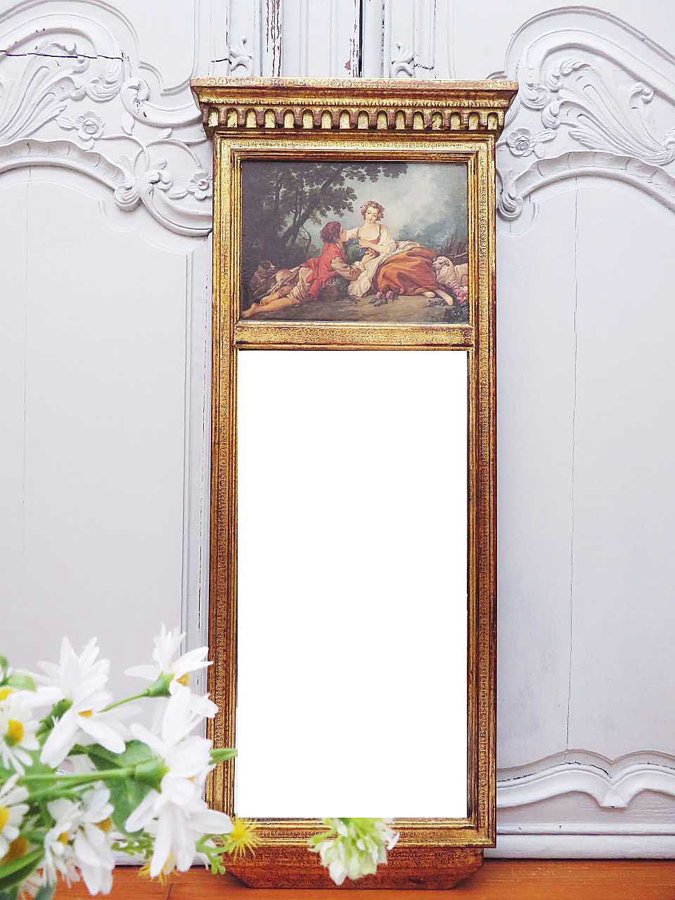 フランソワ・ブーシェ 『牧歌的風景 花かごを持つ羊飼い』 ミラー