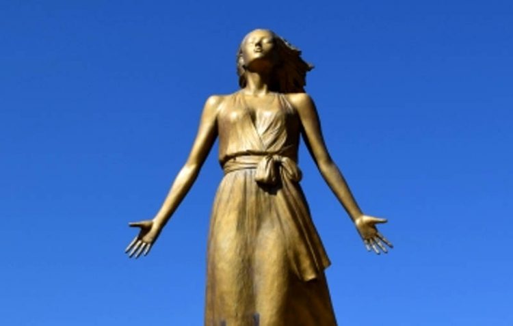 加藤豊作 ブロンズ 少女像 「花束」 台付 共箱 M R9183 加藤豊作