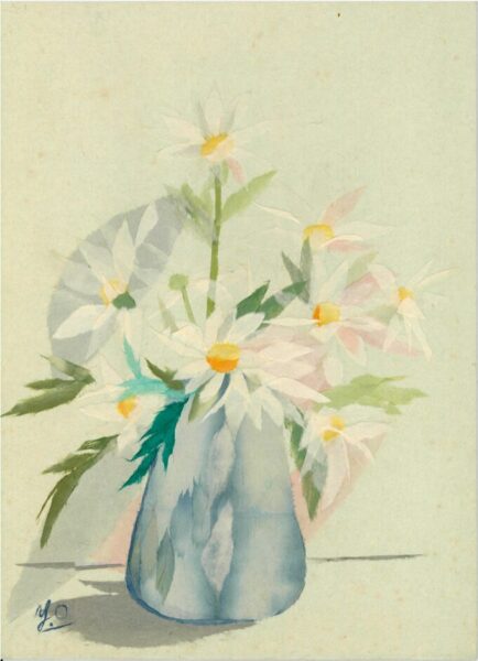 作品番号 738 花と花瓶 (貼り絵) | 絵手紙の杜(Gallery of Watercolor