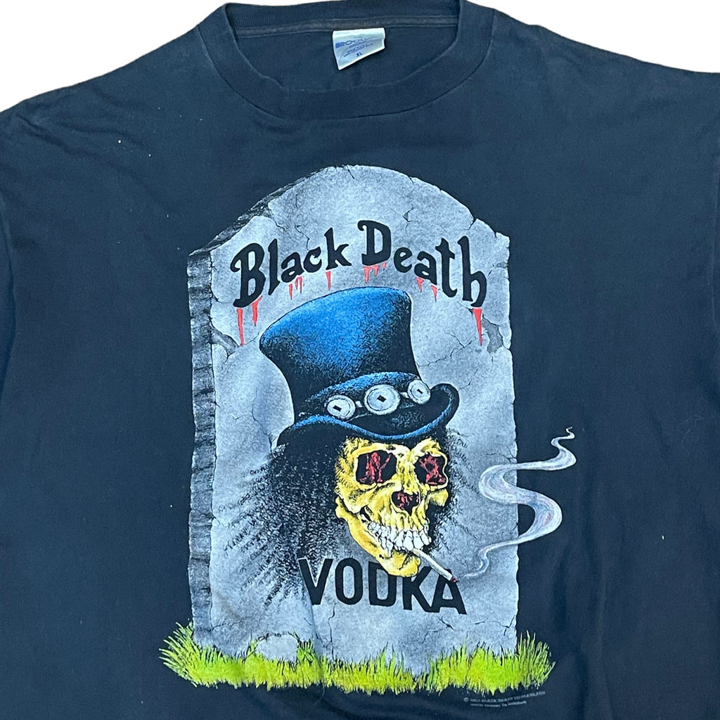Vintage Black Death Vodka T-shirt (Slash from GNR) 1992 Liquor