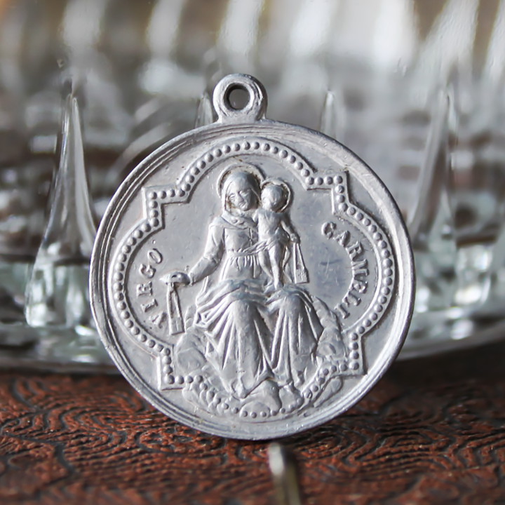フランスヴィンテージメダイ｜イエスの聖心御心とカルメル山の聖母