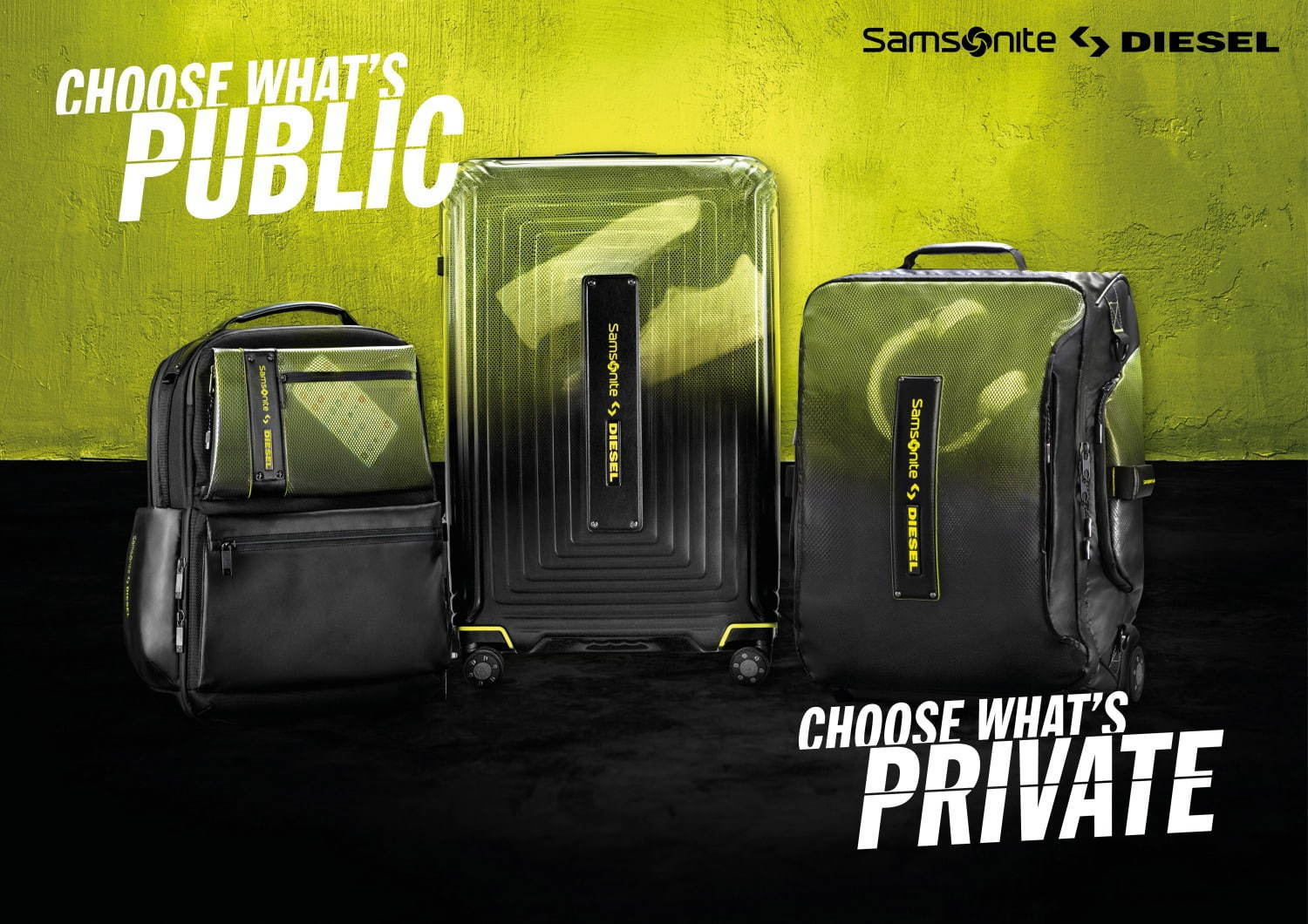 ディーゼル×サムソナイトのキャリーケース、ブラックからクリアに変化