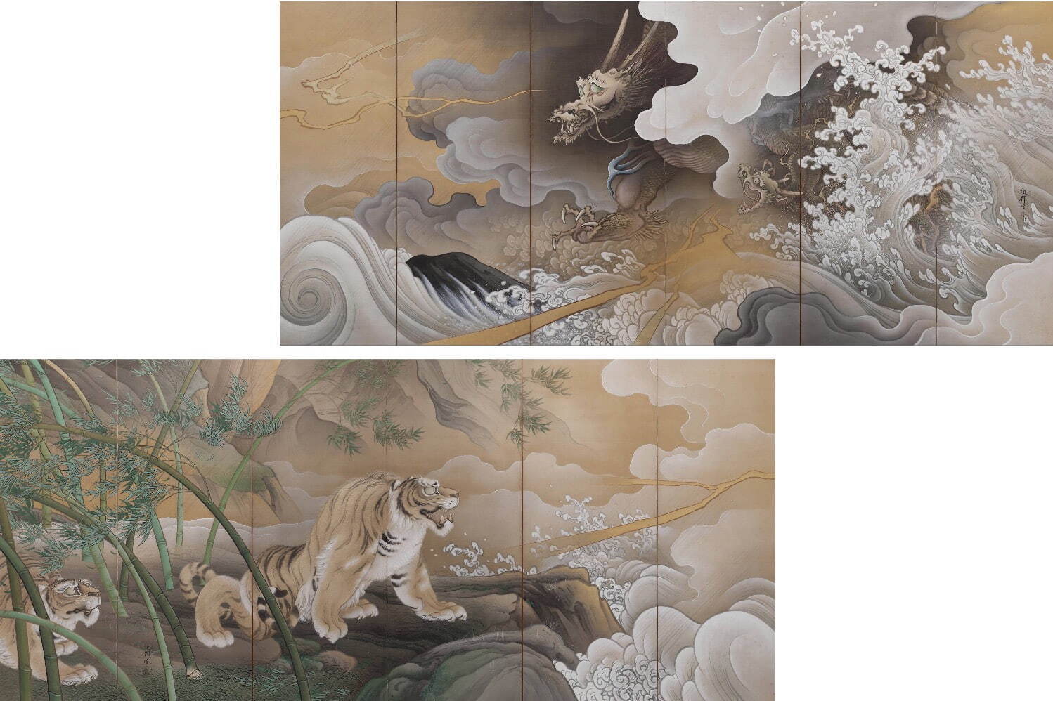 橋本雅邦「龍虎図屏風」陶板画 限定250部 保証書付 額装 B 橋本雅邦