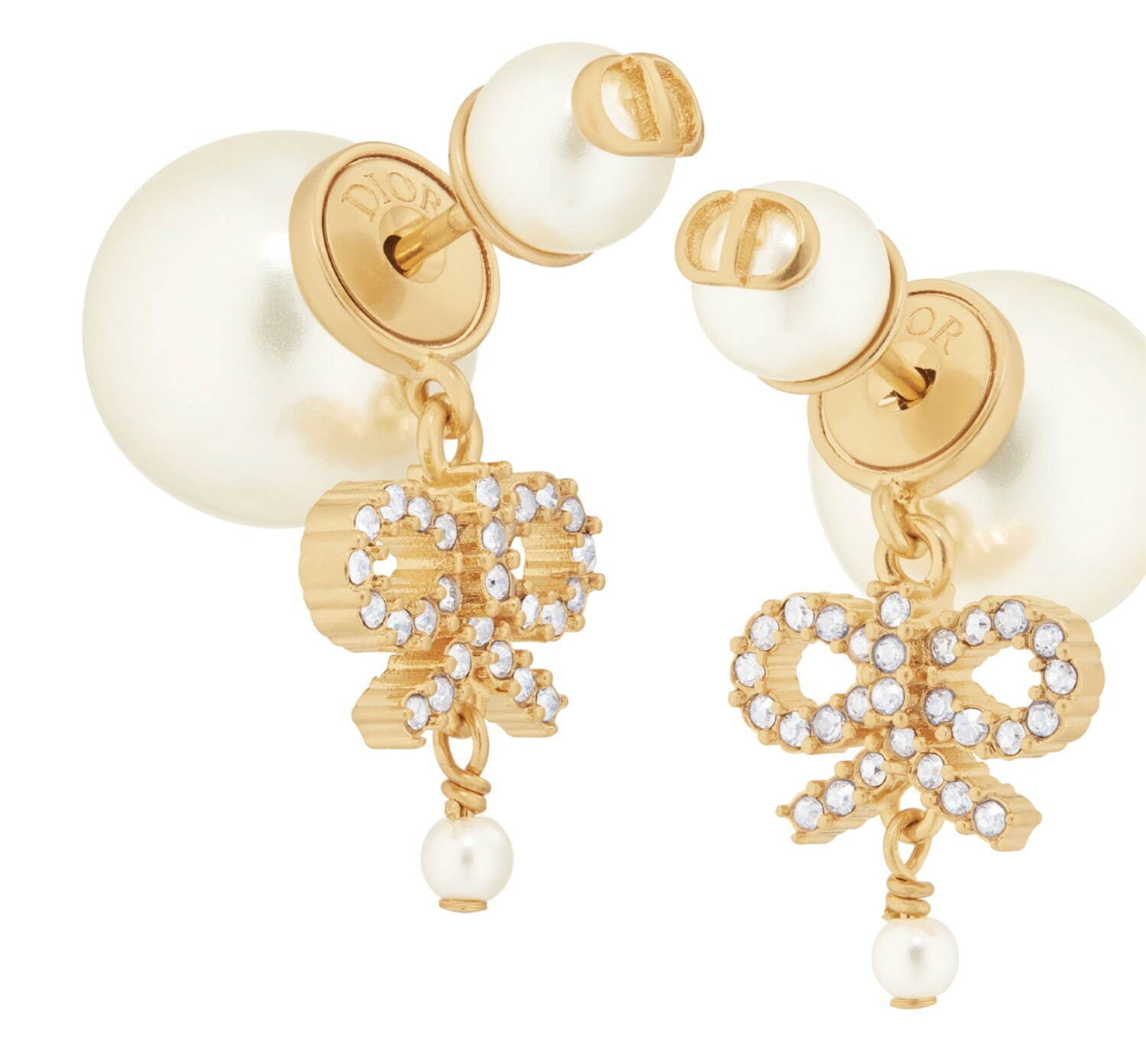 Dior パール付きゴールドピアス CDロゴ×フェイクパールピアス ゴールド