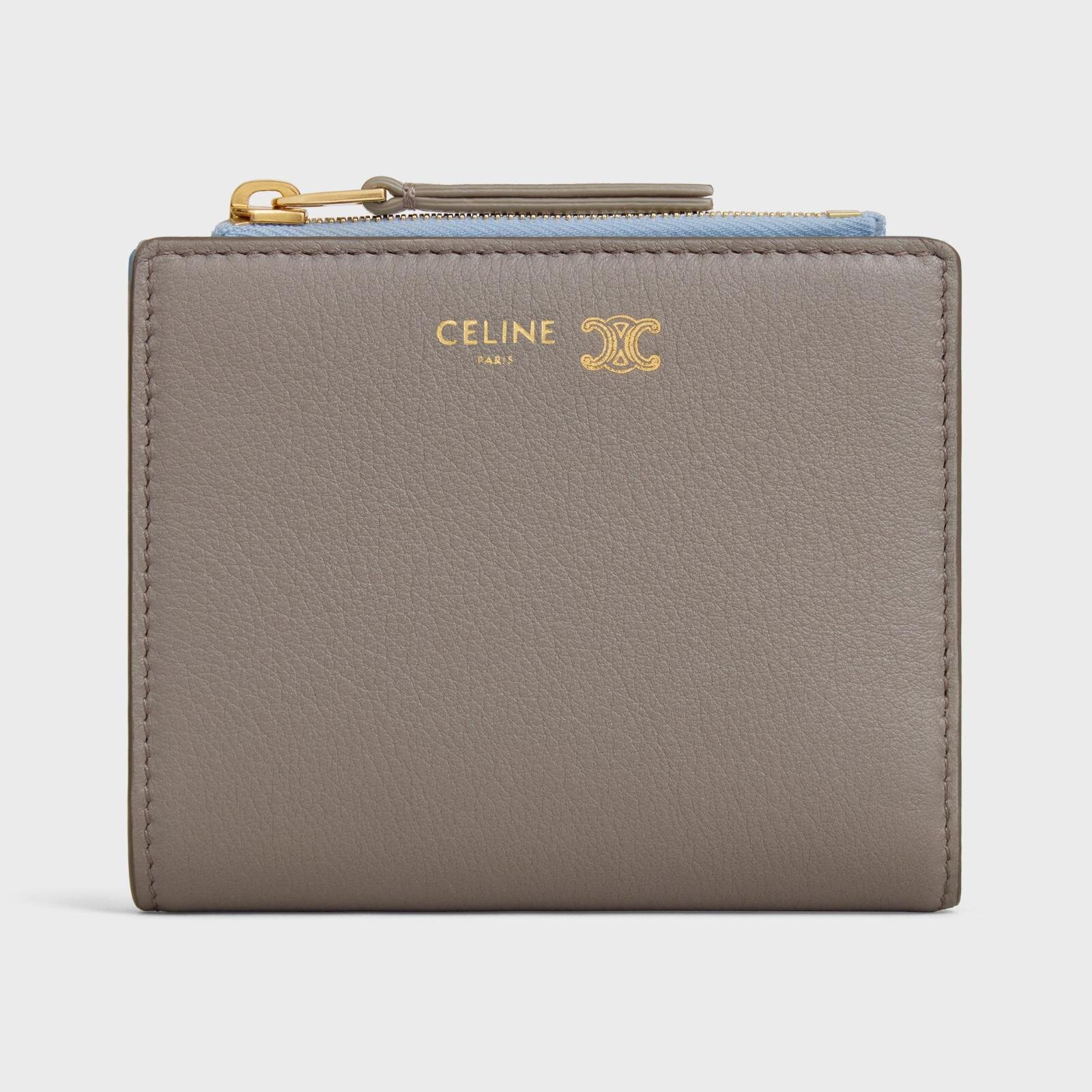 セリーヌ“バイカラー”レザーウォレット、トリオンフ煌めくミニ財布