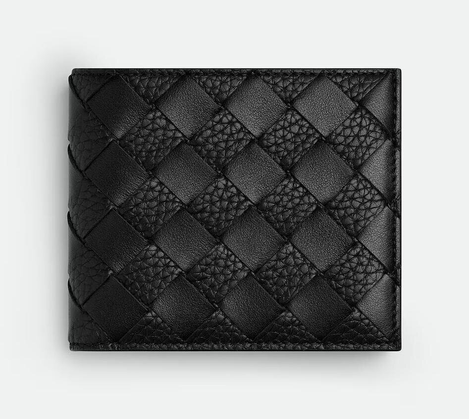 ボッテガ・ヴェネタのレザー財布、編み込み“イントレチャート風”加工