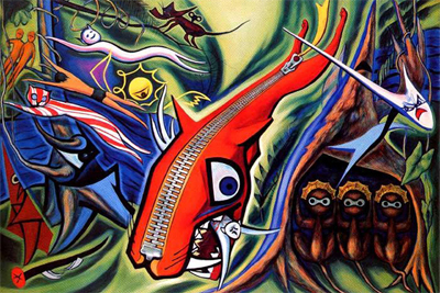 J*I様 油絵 静物 岡本太郎 F6 【夢の鳥 】手描き 額付き J*I様 油絵