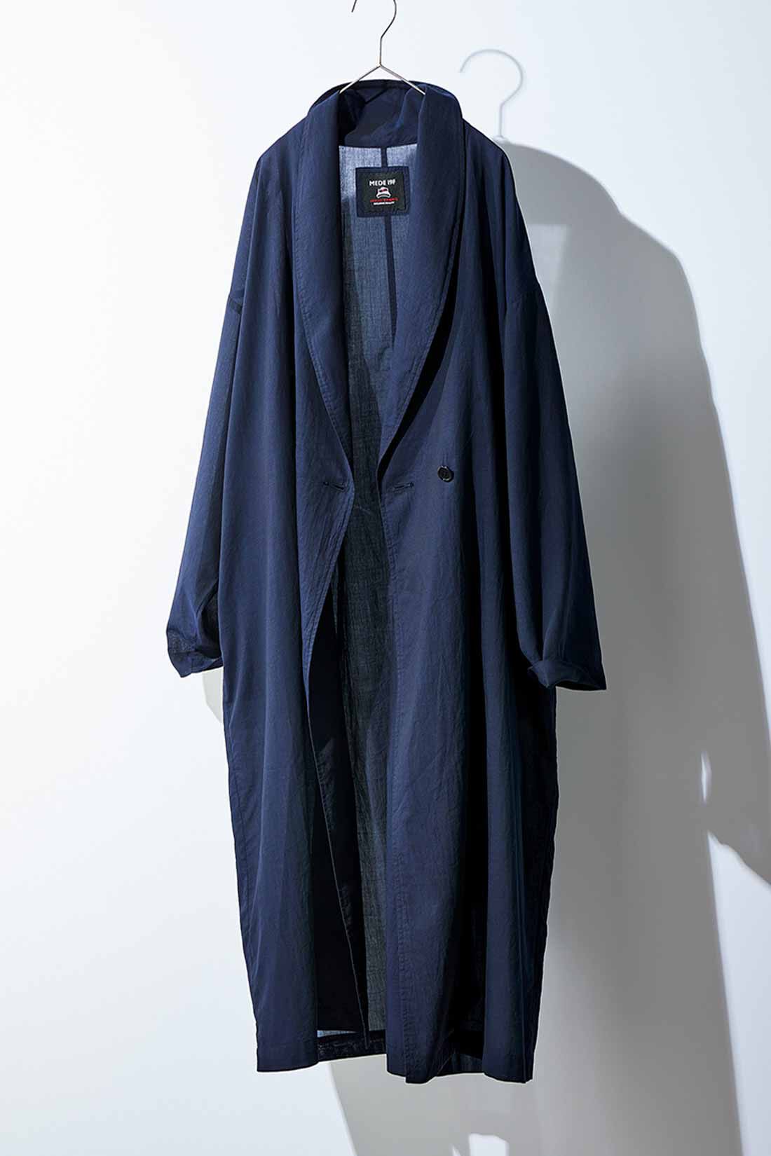 MEDE19F 日陰をまとうショールカラーコート〈ダークネイビー