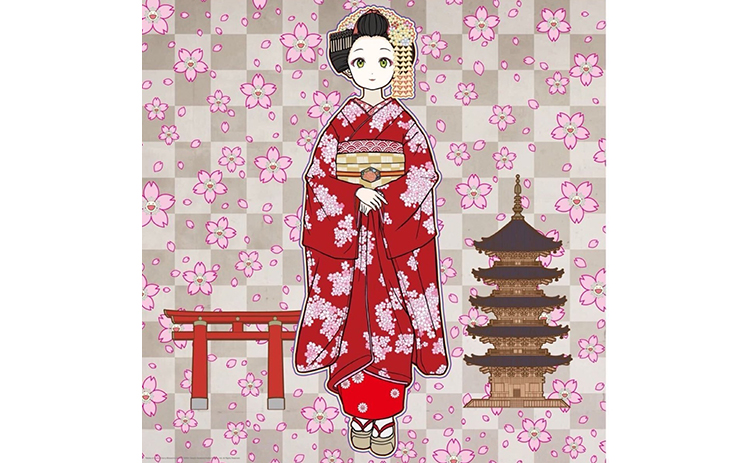 京都の舞妓さん 赤に桜 村上隆 もののけ京都 カード 村上隆 京都の