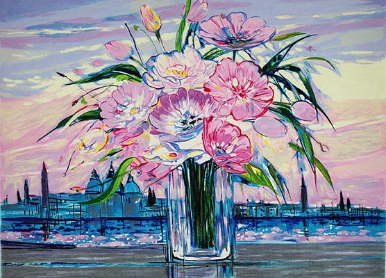 Michel Henry 油彩画 ミシェル・アンリ 油彩 花 F25 大作 絵画 ベニス