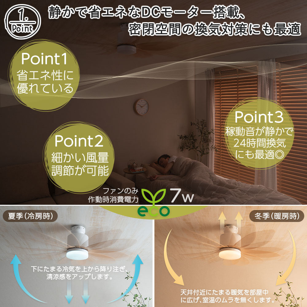 あす着] シーリングファンライト 傾斜天井対応 リモコン付 DCモーター