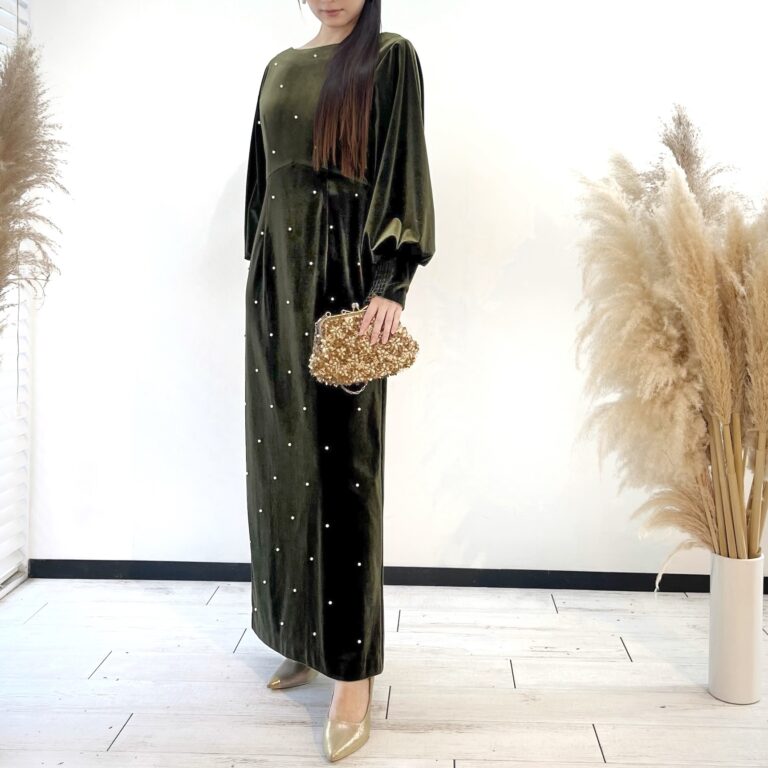 Ameri VINTAGE】BACK OPEN PEARL VELOUR DRESS | FIORI