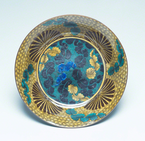 名品】江戸末期～明治時代古九谷青手古九谷扇形壺運びの図香合茶道具