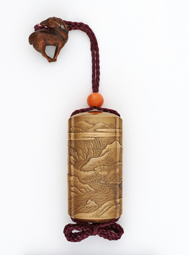 時代物 印籠 根付 金彩 蒔絵 蝶 骨製根付 古美術 箱付き 時代物 印籠