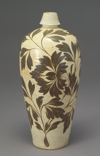 中国 黒交趾法花三彩蓮池鶴文 梅瓶 M R5611B 中国 黒交趾法花三彩蓮池