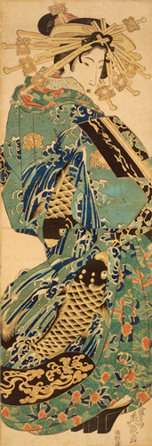 真作/中島来章/鯉図/コイ図/登龍門/滝に鯉図/花鳥図/掛軸☆宝船☆AH