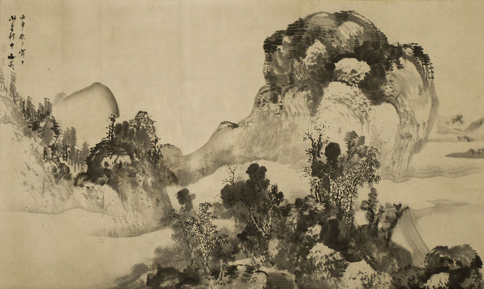 模写】谷文晁/太公望図/山水図/人物図/横物/掛軸/名家伝来/AD-207 模写