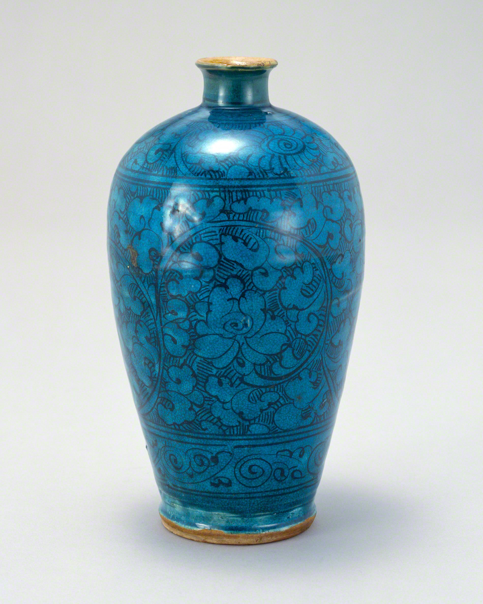 藍釉琺瑯彩梅瓶 工芸品 陶磁器 装飾品 花瓶 花器 美品 美術品 置物