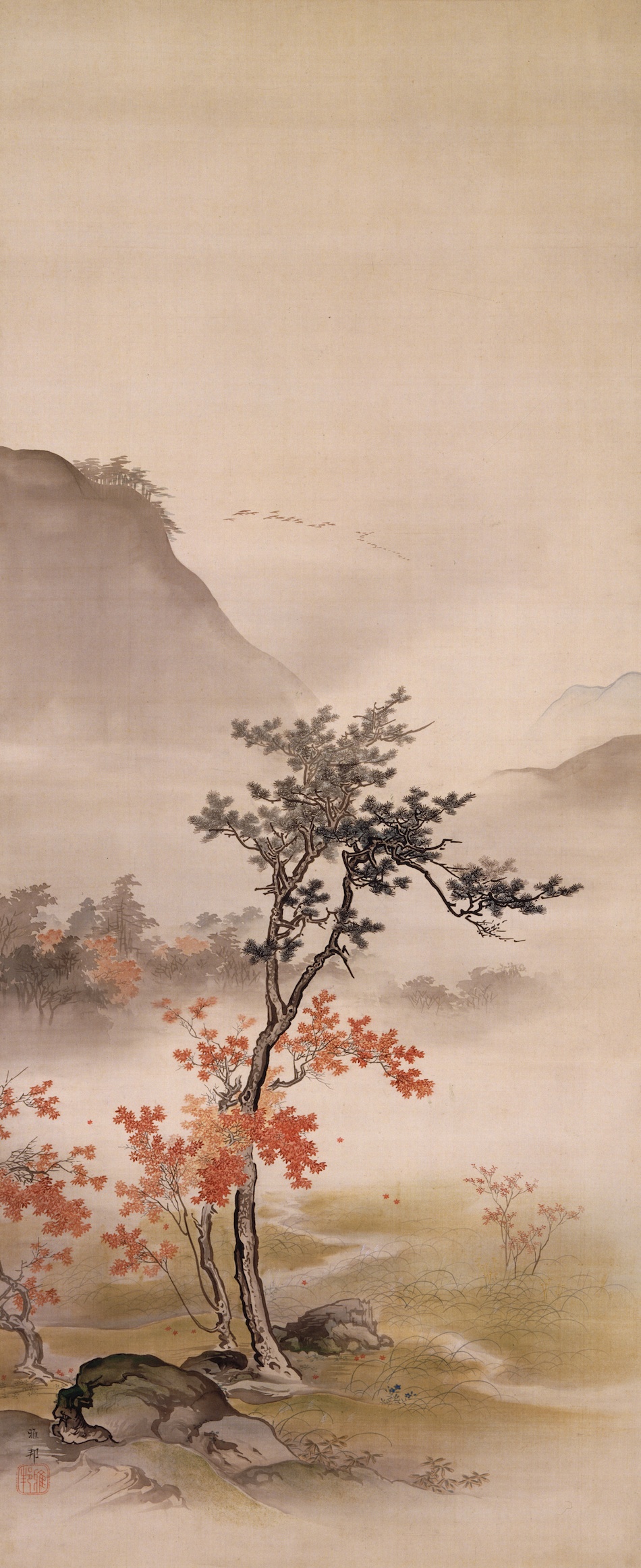 水墨画 風景画 橋と樹木 中国 掛け軸 掛軸 水墨画 風景画 橋と樹木