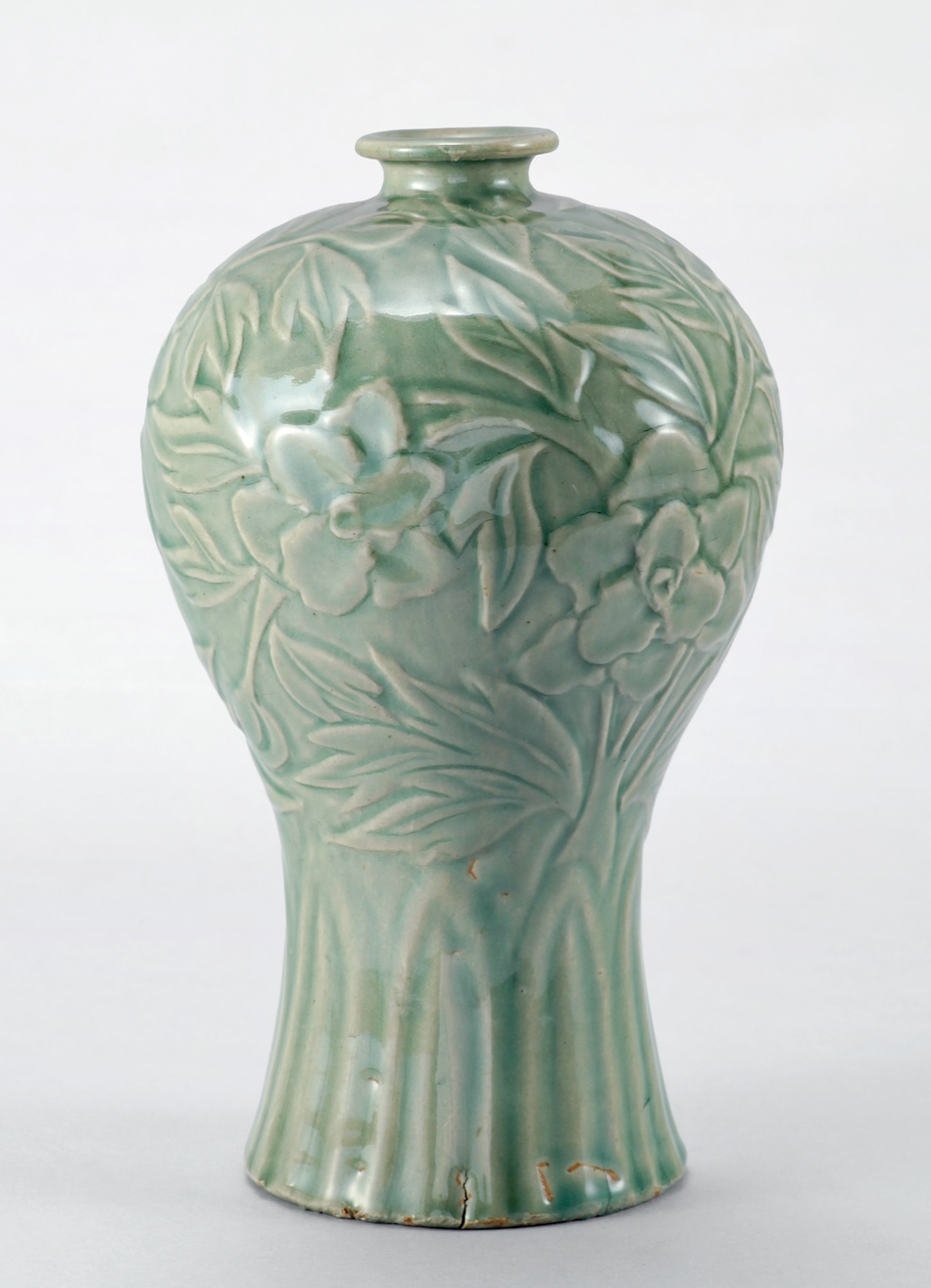 耀州窯 陰刻花紋 宋元時代 時代唐物 高さ約11.4cm 耀州窯 陰刻花紋 宋