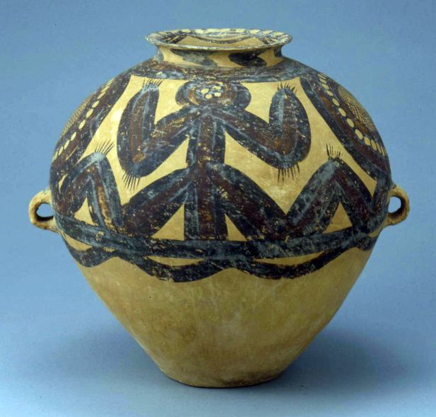 スペイン製 陶器製 細工浮彫『古代エジプト壁画風』大型造形飾り壺 双