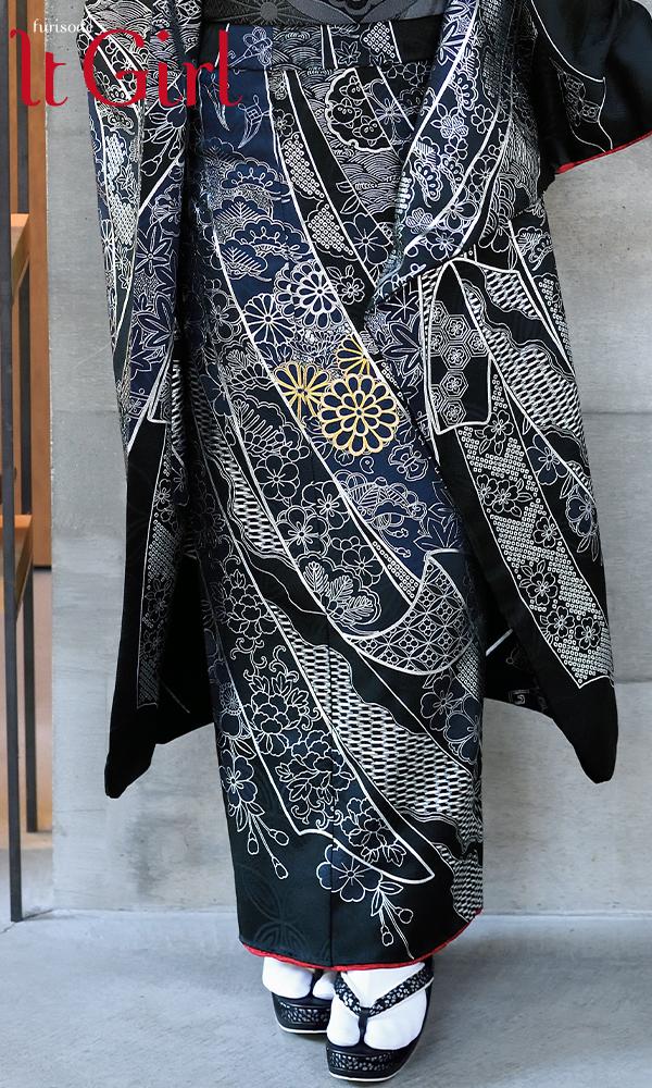 黒地に銀彩のしめ振袖｜可愛い古典【菊京屋】振袖レンタル 成人式 古典