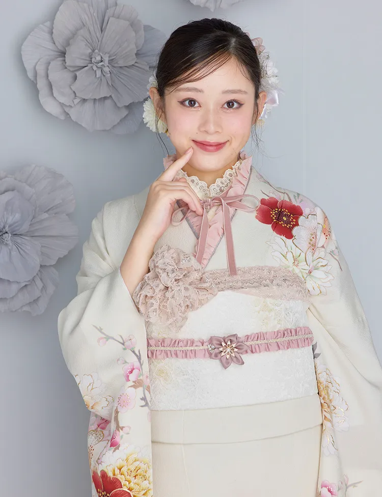 クリーム色の成人式の振袖ネットレンタル｜FURISODE DOLL（フリソデ