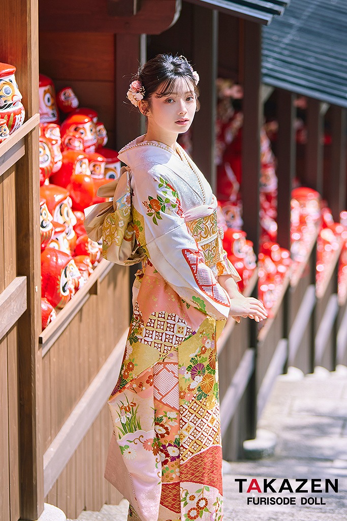 プレミアム古典 吉澤織物/最高級染繍桶絞り友禅 ピンク/白/金 菊柄