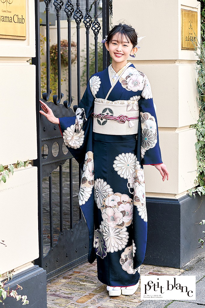 振袖セット 青ディープブルー 正絹 振袖 フルセット 正絹 新品小物