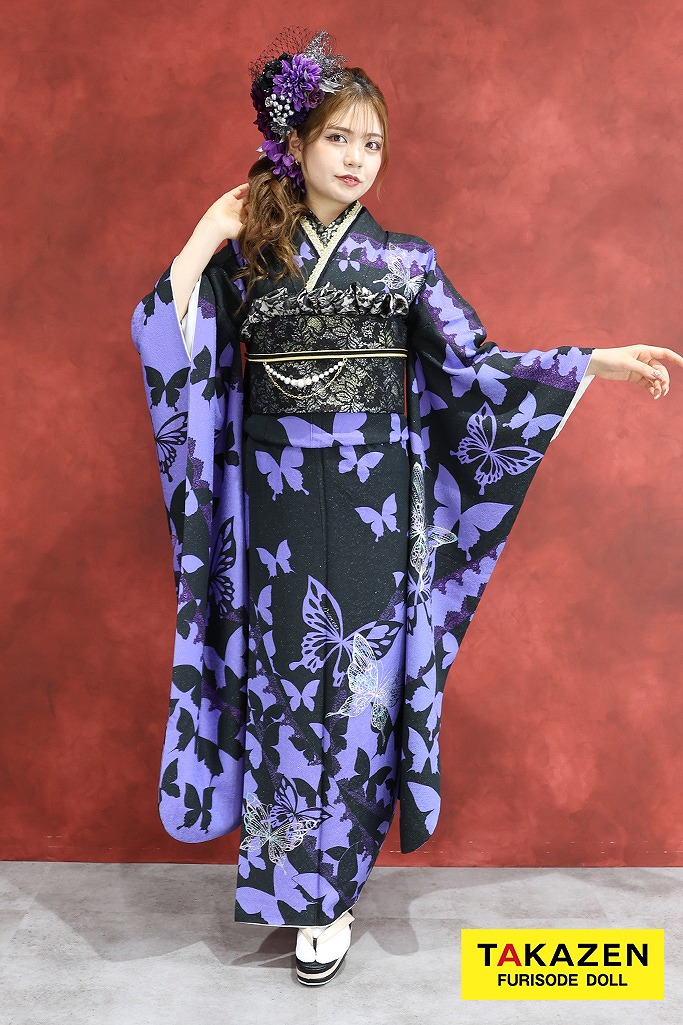 格安モード 黒/紫 蝶々柄 黒ベース 地雷系 色少な目 目立つ レース小物