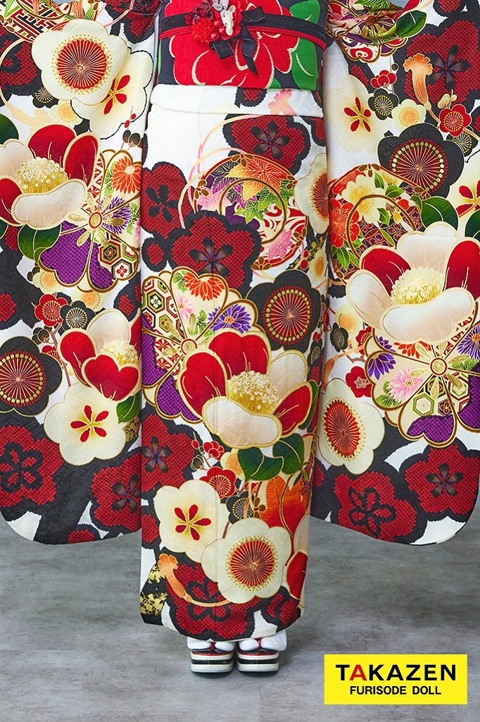 格安レトロ古典 白地/赤 椿柄 ポップ かわいい お洒落 目立つ 人気