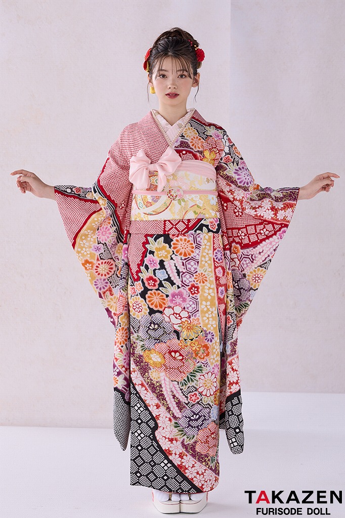 501aj86◎振袖＆袋帯 総絞り 花 成人式 結婚式 十三参り◎