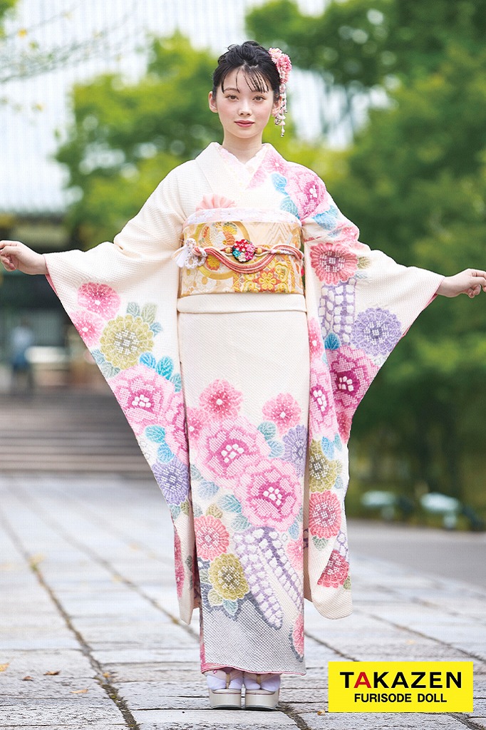 高級古典振袖 藤娘きぬたや・総絞り 白/ピンク 辻が花 上品 綺麗