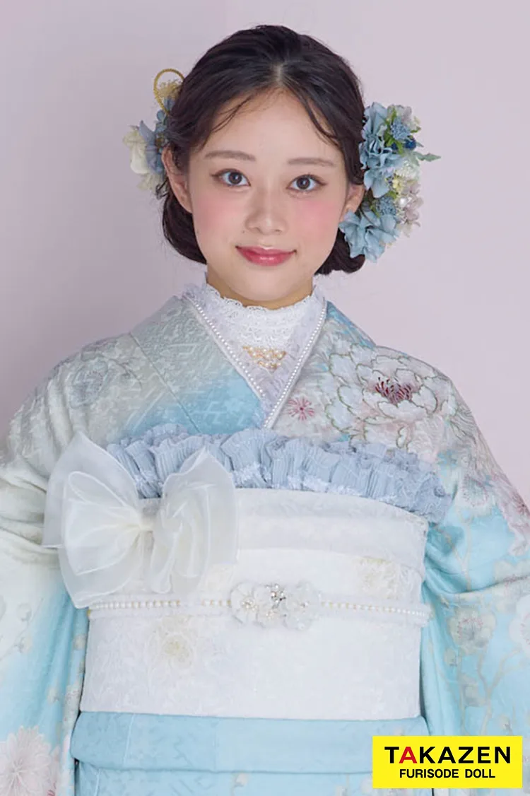 くすみカラーガーリー 水色/アイスブルー/淡い色 牡丹柄 かわいい 流行