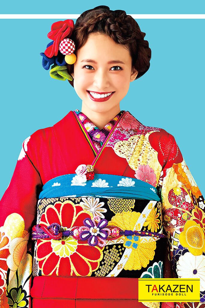 レトロポップ 赤/黒 花柄/現代柄 個性派振袖ネットレンタル おしゃれ