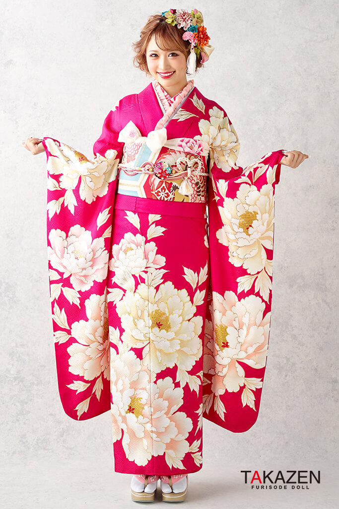 正統派古典 クリーム/ピンク/ショッキングピンク 牡丹柄/ワンポイント