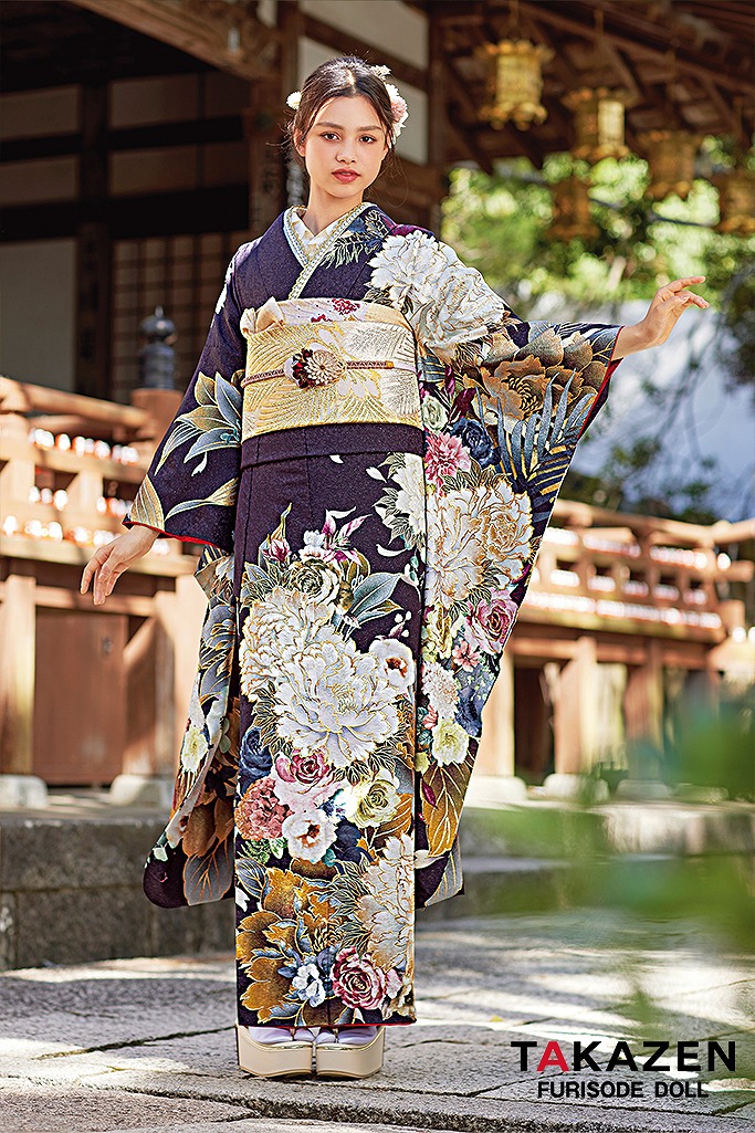 振袖 仮絵羽 刺繍 金彩 紋意匠 正絹 未仕立て品 八掛付き