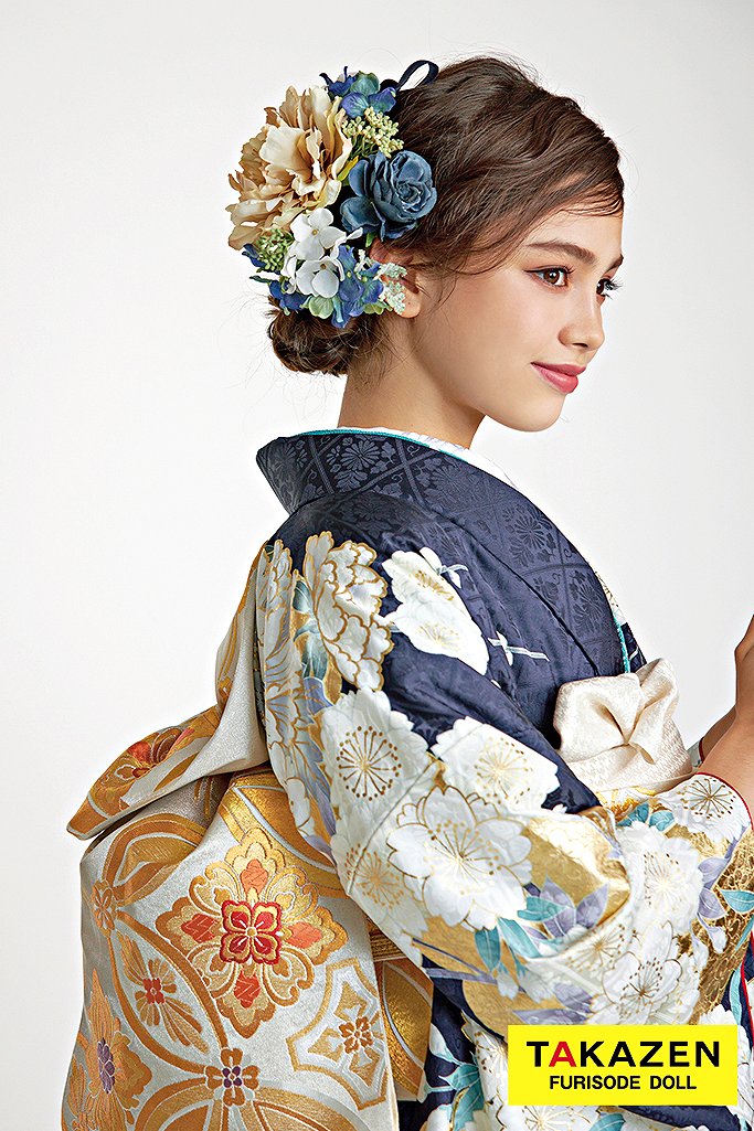 正統派古典 紺色(ネイビー)/金 牡丹柄 豪華 きれいめ 華やか 清楚 大人