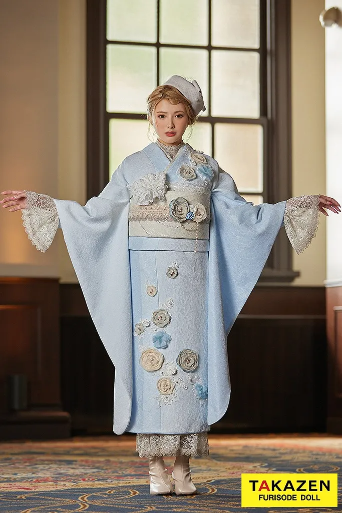 格安！ 振袖フルセット 9点 成人式 結婚式 前撮り 水色 ブルー 青