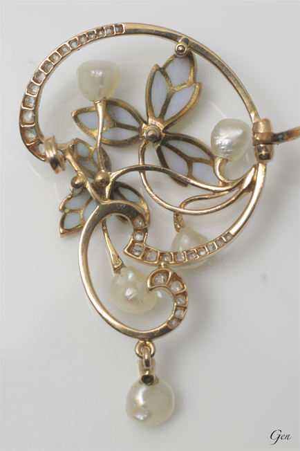 アンティーク プリカジュールエナメル アール・ヌーヴォー ブローチ お