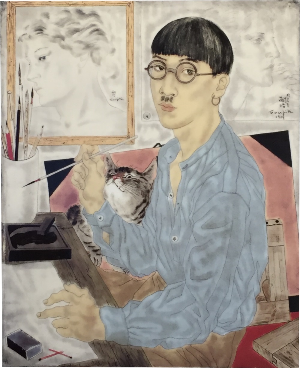 藤田嗣治 レオナールドフジタ 喫煙する自画像のリトグラフ 藤田嗣治