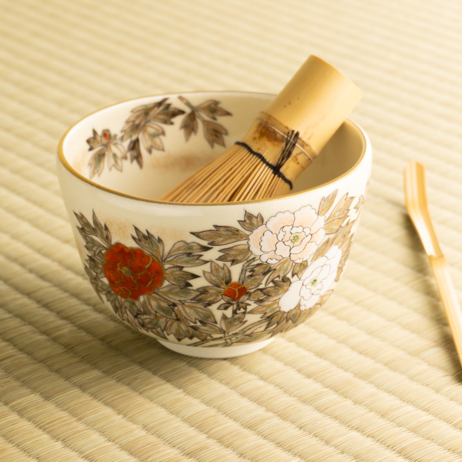 絵付抹茶茶碗（萬葉四季花）清水焼・岩崎起久雄絵付 【公式通販】