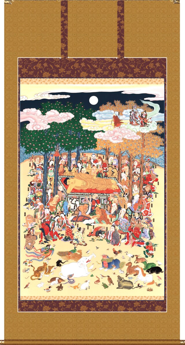 稀少 アンティーク 寺 釈尊御一代之画図 釈迦涅槃像 釈迦涅槃図 大恩